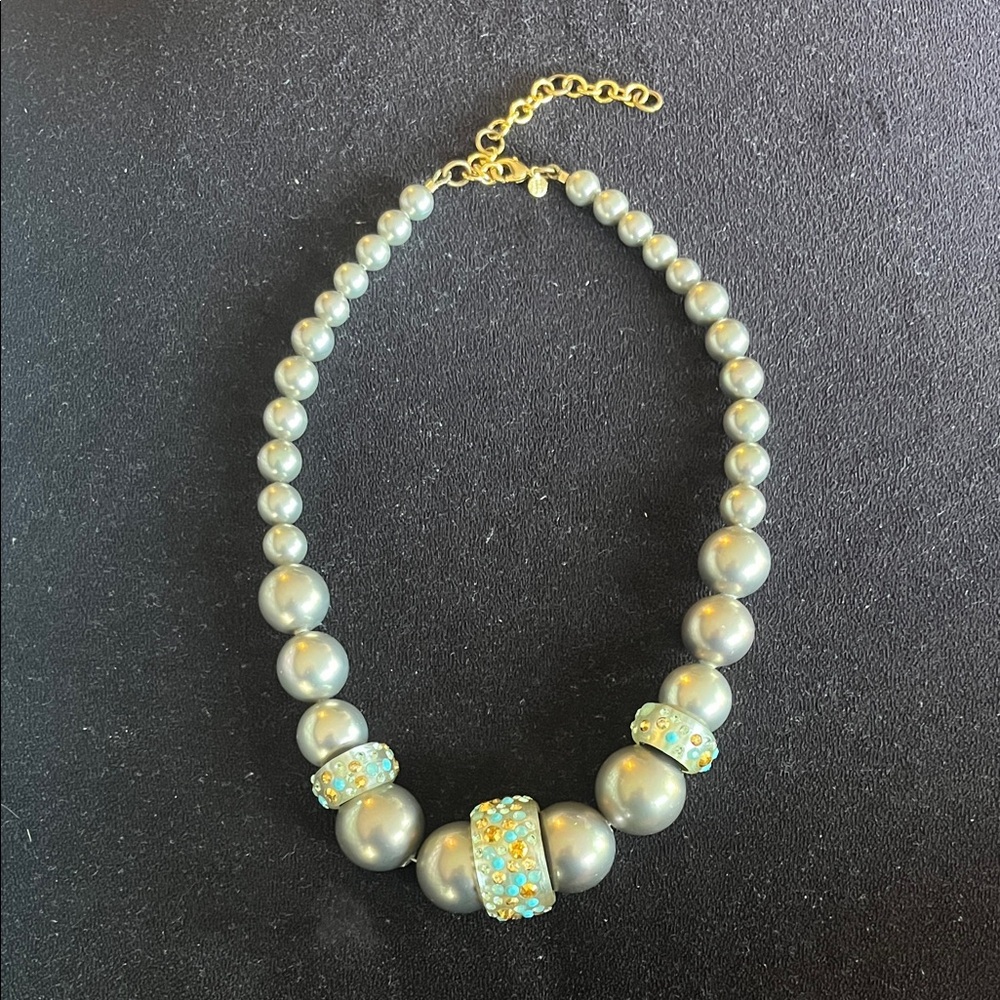 ALEXIS BITTAR chunky grey pearl  and crystal beaded  necklace